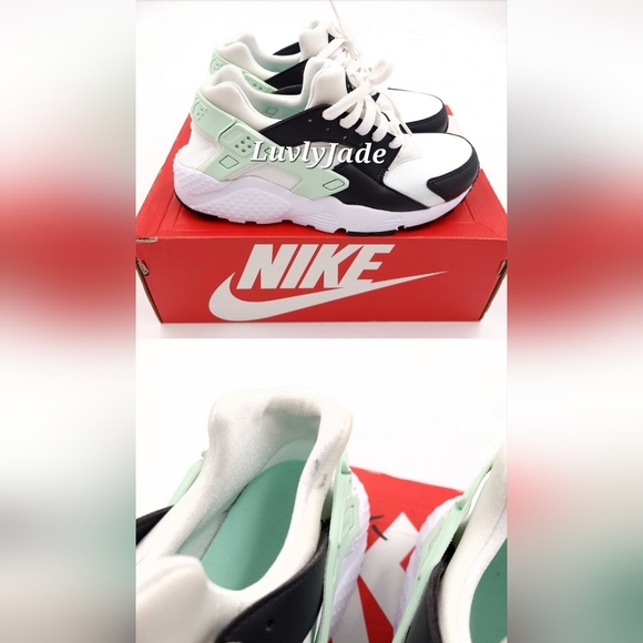 NIKE Big Kids Huarache Run Shoe White Black Mint Size 5.5Y - Picture 2 of 9